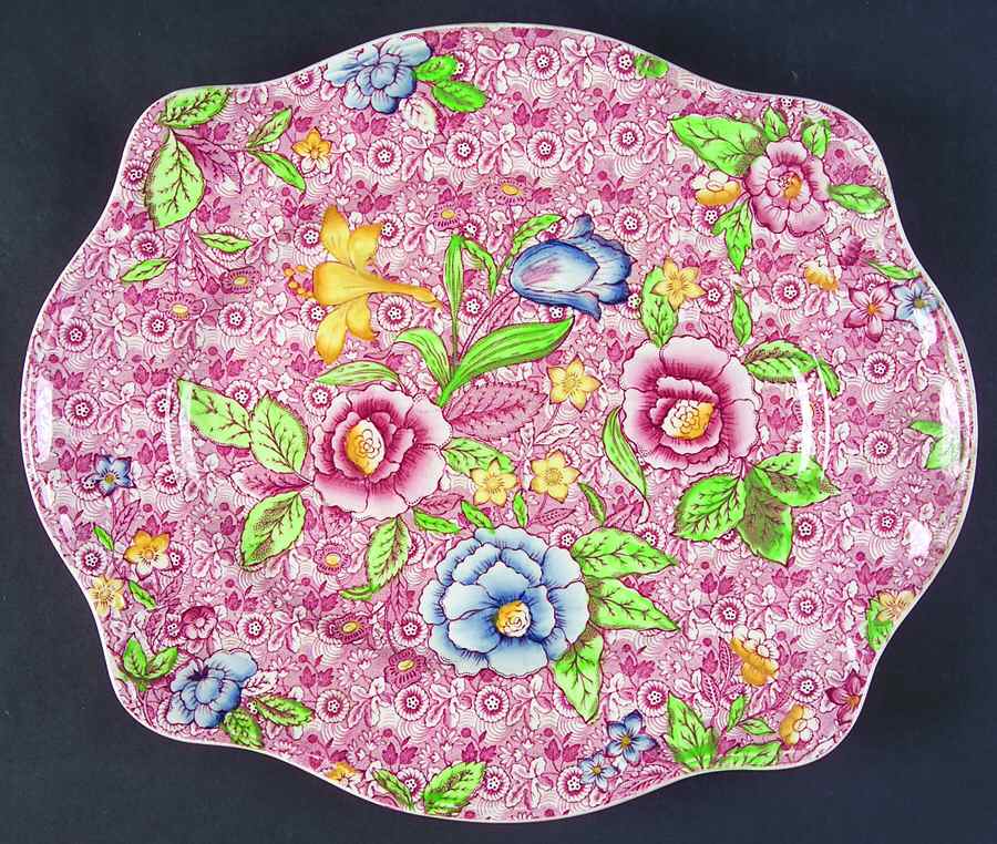 English Countryside Pink Multicolor 12" Oval Serving Platter by Johnson Brothers-1