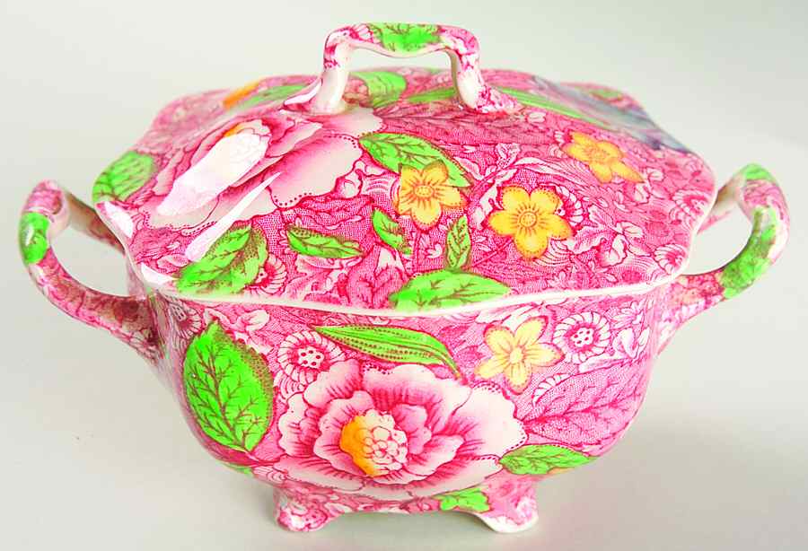 English Countryside Pink Multicolor Sugar Bowl & Lid by Johnson Brothers-1