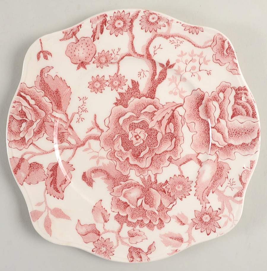 English Chippendale Red Pink Square Salad Plate by Johnson Brothers-1