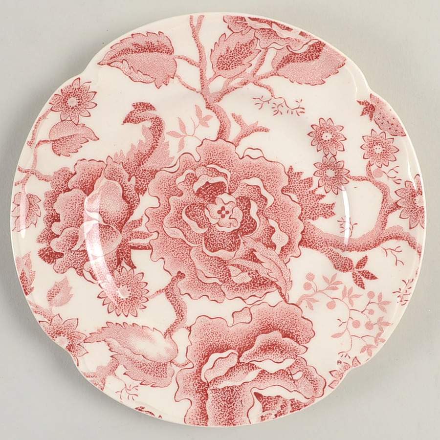 English Chippendale Red Pink Bread & Butter Plate by Johnson Brothers-1