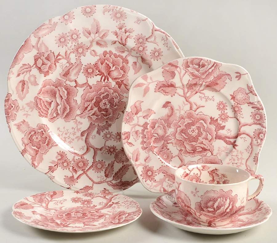 English Chippendale Red Pink 5 Piece Place Setting by Johnson Brothers-1