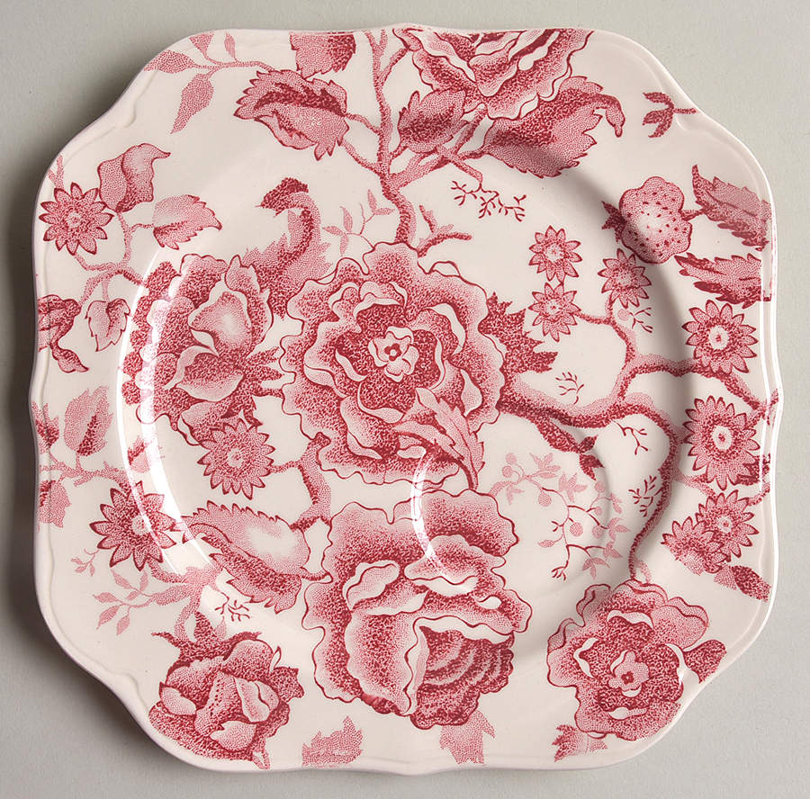 English Chippendale Red Pink Snack Plate by Johnson Brothers-1