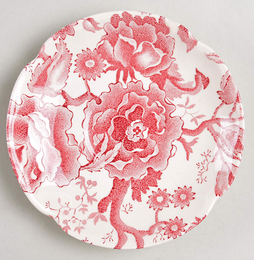 English Chippendale Red Pink Saucer for Flat Cup by Johnson Brothers-1