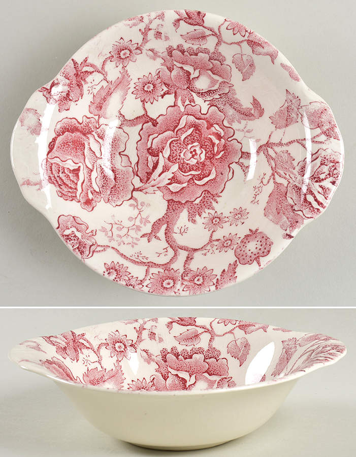 English Chippendale Red Pink Lugged Cereal Bowl by Johnson Brothers-1