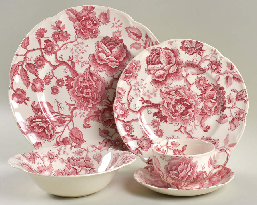 English Chippendale Red Pink 5 Piece Place Setting by Johnson Brothers-1