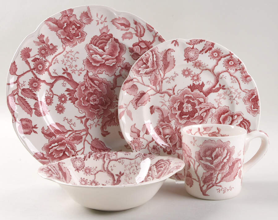 English Chippendale Red Pink 4 Piece Place Setting by Johnson Brothers-1
