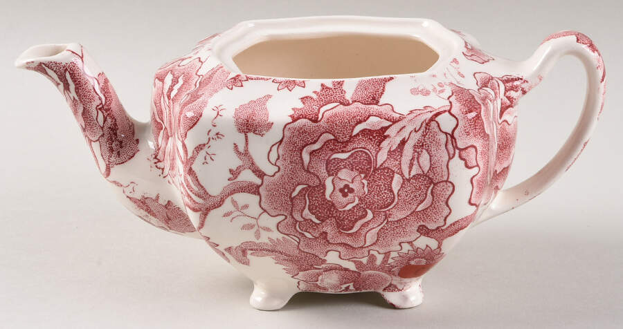 English Chippendale Red Pink Mini Teapot No Lid by Johnson Brothers-1