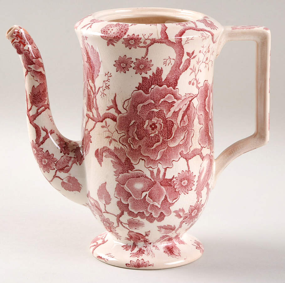 English Chippendale Red Pink Coffee Pot No Lid by Johnson Brothers-1