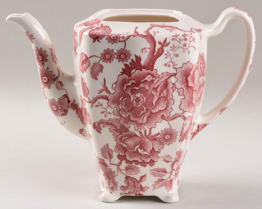 English Chippendale Red Pink Coffee Pot No Lid by Johnson Brothers-1