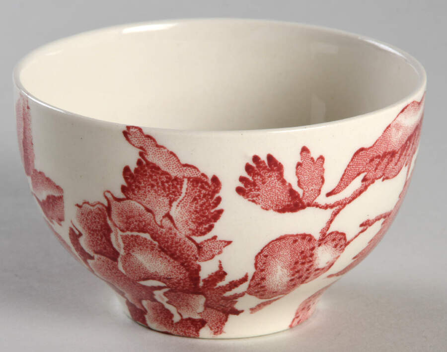 English Chippendale Red Pink Mini Open Sugar Bowl by Johnson Brothers-1