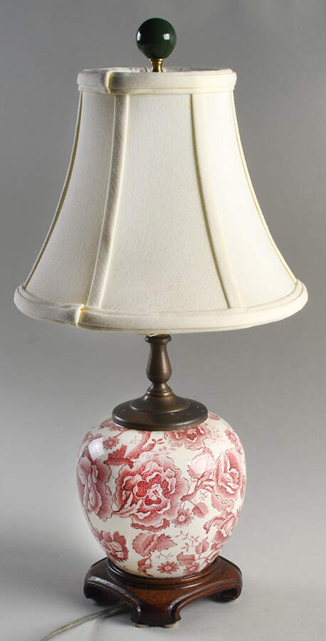 English Chippendale Red Pink 17" Electric Lamp & Shade by Johnson Brothers-1