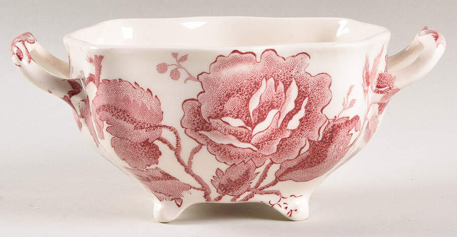 English Chippendale Red Pink Sugar Bowl No Lid by Johnson Brothers-1