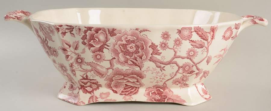 English Chippendale Red Pink Rectangular Tureen No Lid by Johnson Brothers-1