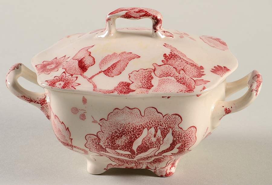 English Chippendale Red Pink Mini Sugar Bowl & Lid by Johnson Brothers-1