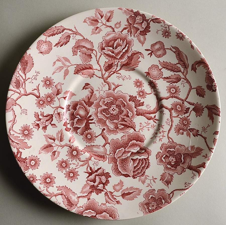 English Chippendale Red Pink Saucer for Colossal Cup by Johnson Brothers-1
