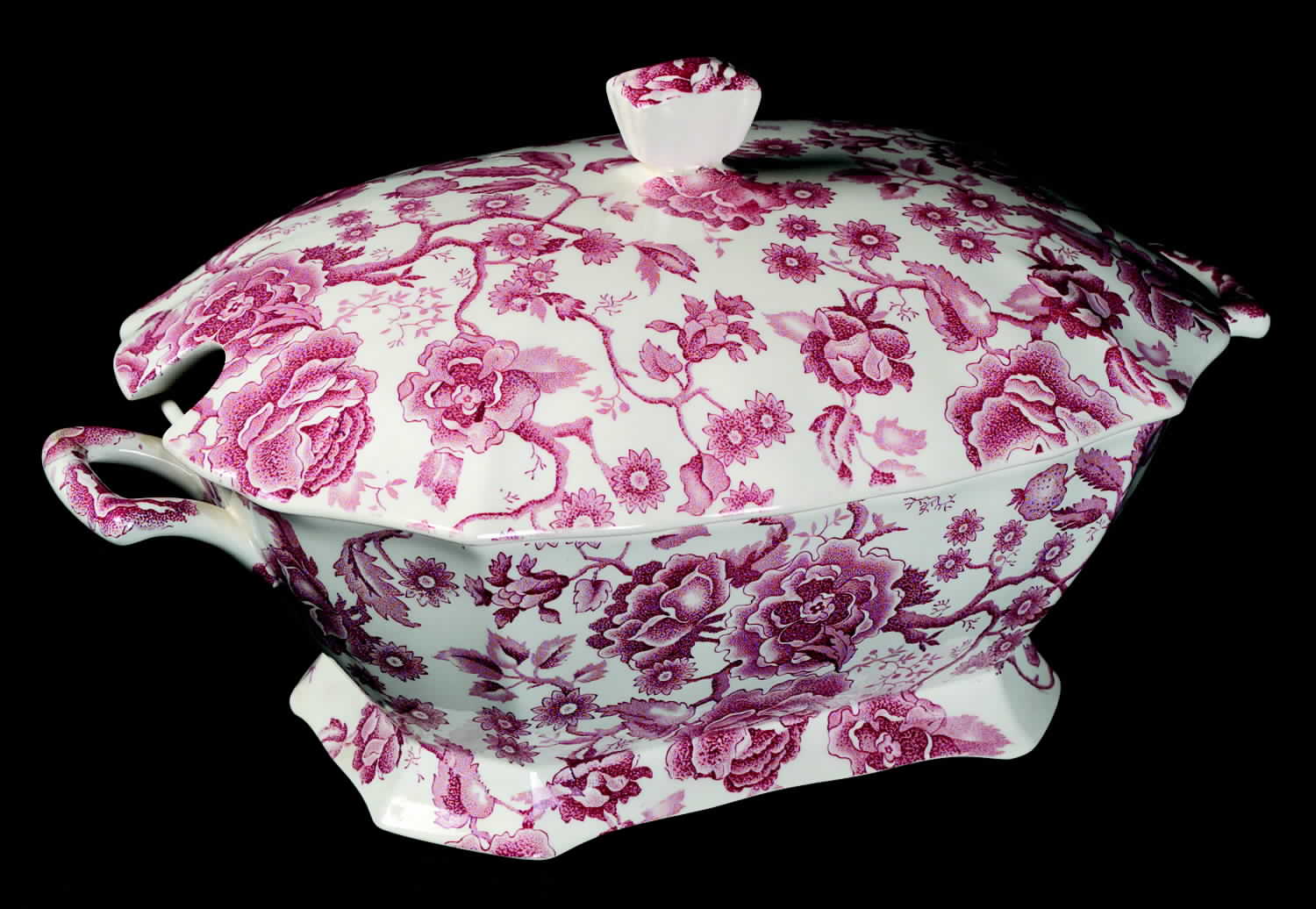 English Chippendale Red Pink Rectangular Tureen & Lid by Johnson Brothers-1