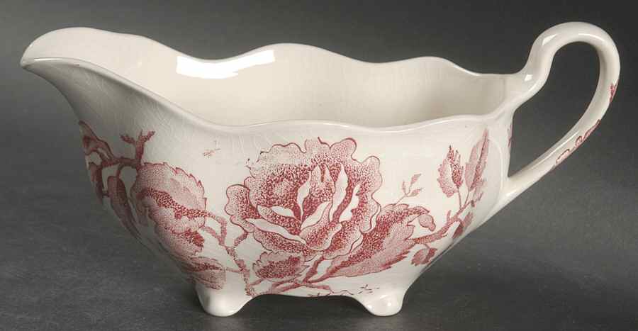 English Chippendale Red Pink Gravy Boat by Johnson Brothers-1