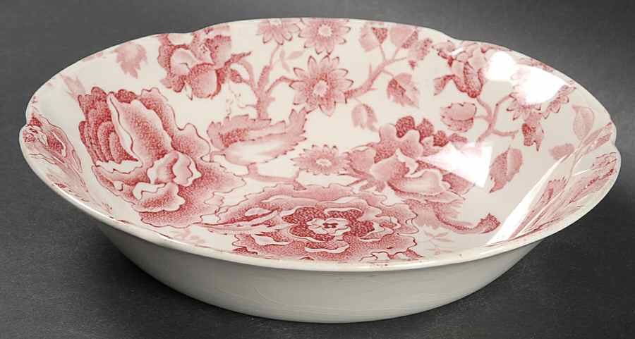 English Chippendale Red Pink Coupe Soup Bowl by Johnson Brothers-1