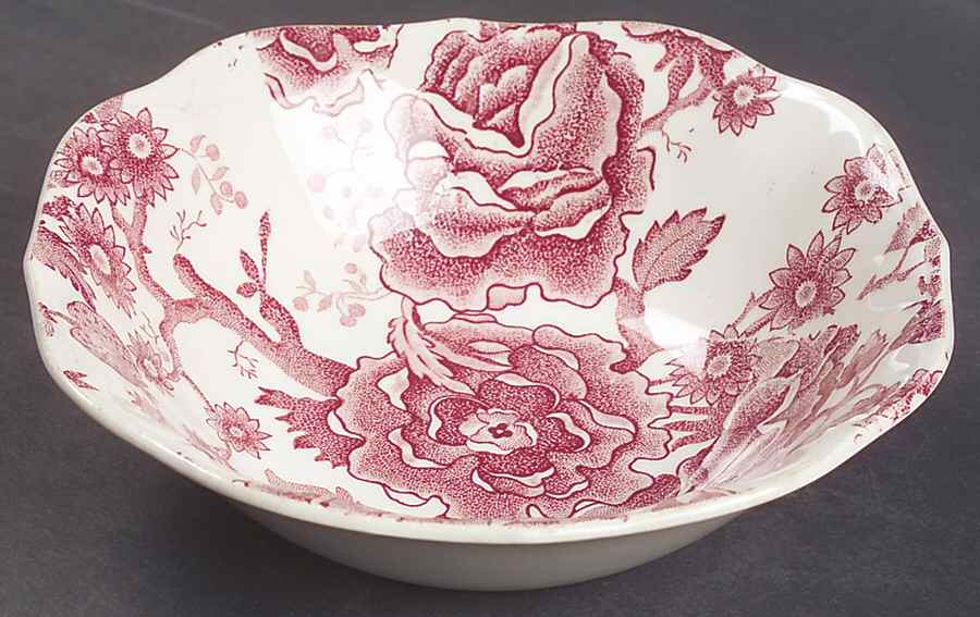 English Chippendale Red Pink Square Cereal Bowl by Johnson Brothers-1