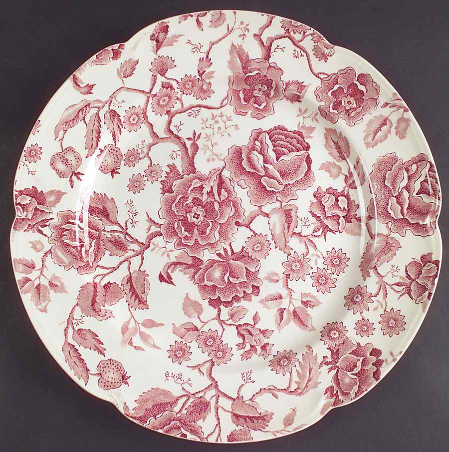English Chippendale Red Pink 12" Chop Plate (Round Platter) by Johnson Brothers-1