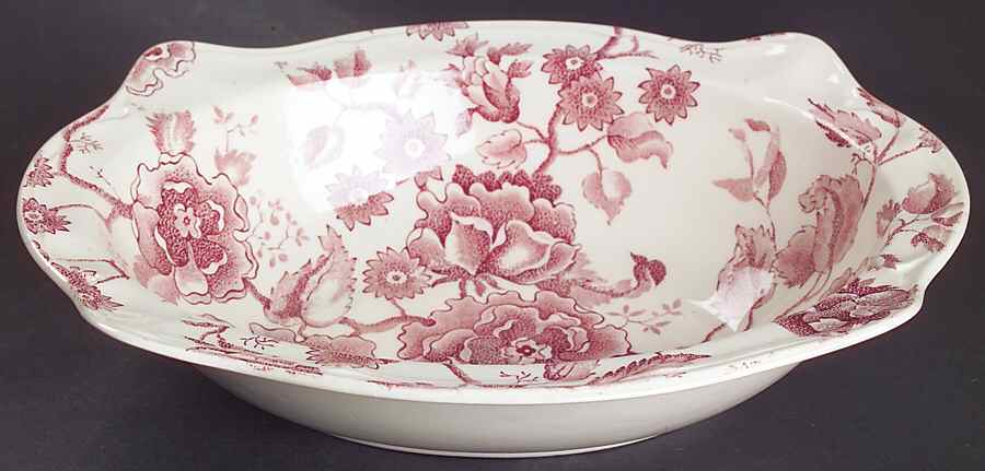 English Chippendale Red Pink 9" Oval Vegetable Bowl by Johnson Brothers-1