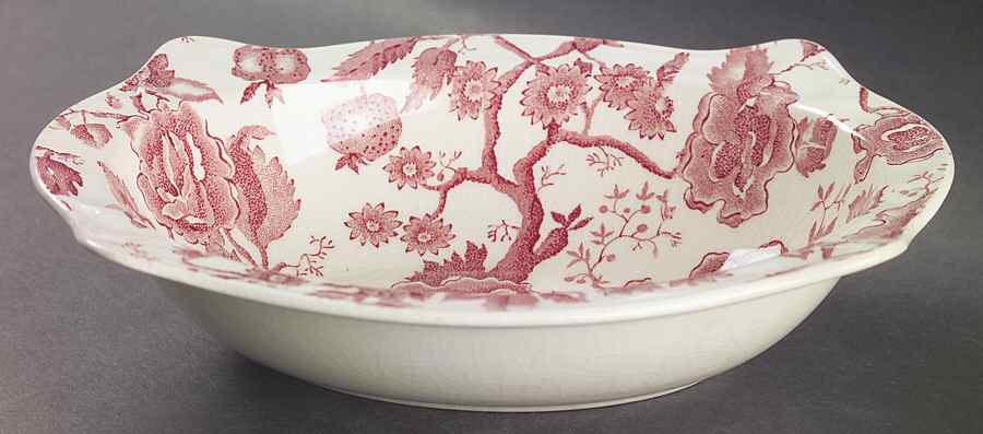 English Chippendale Red Pink 9" Oval Vegetable Bowl by Johnson Brothers-1