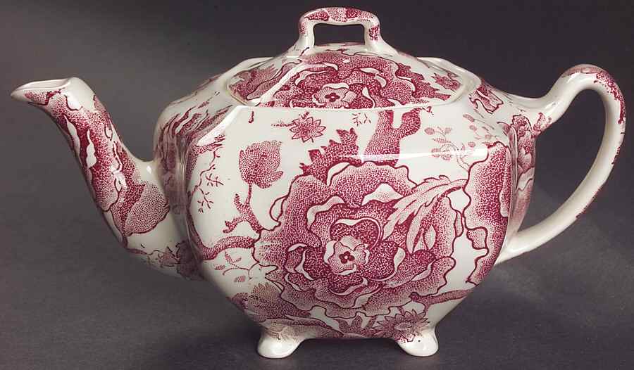 English Chippendale Red Pink Mini Teapot & Lid by Johnson Brothers-1