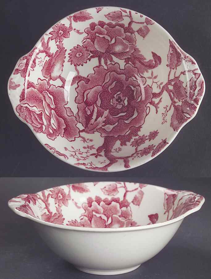 English Chippendale Red Pink Lugged Fruit/Dessert (Sauce) Bowl by Johnson Brothers-1