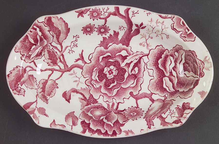 English Chippendale Red Pink Relish/Gravy Underplate by Johnson Brothers-1