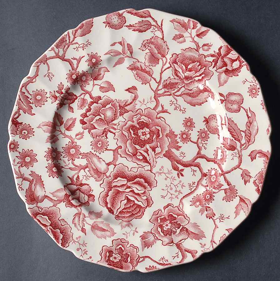 English Chippendale Red Pink 11" Chop Plate (Round Platter) by Johnson Brothers-1