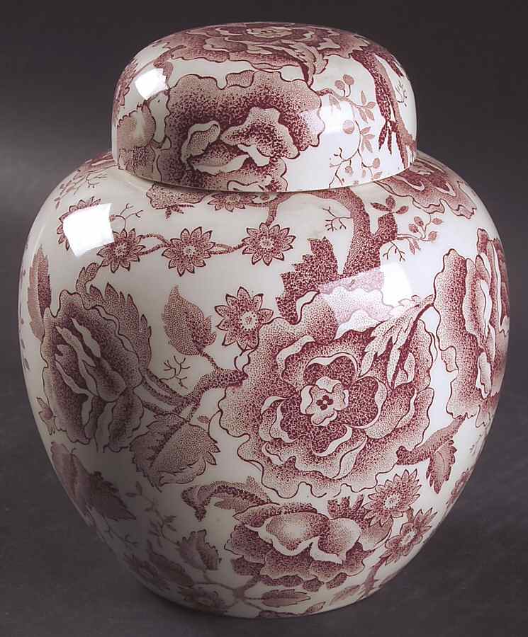 English Chippendale Red Pink Medium Ginger Jar & Lid by Johnson Brothers-1
