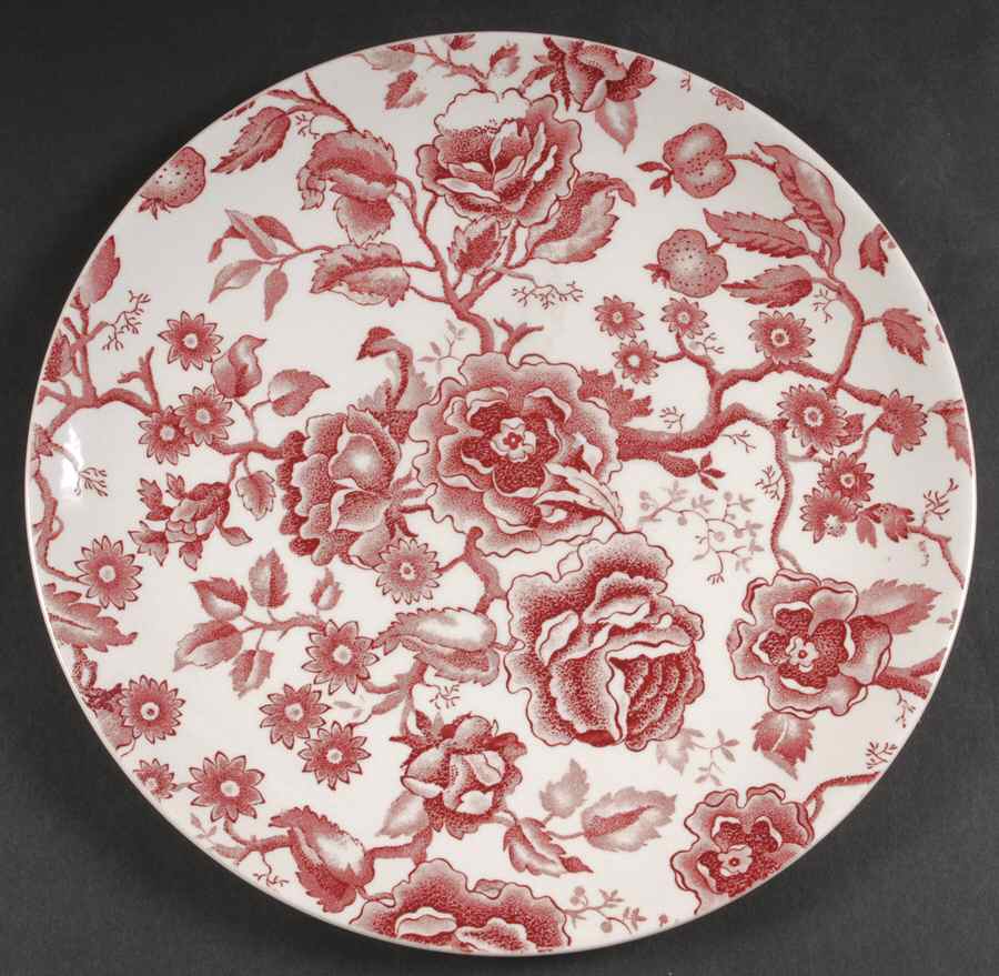 English Chippendale Red Pink 11" Chop Plate (Round Platter) by Johnson Brothers-1
