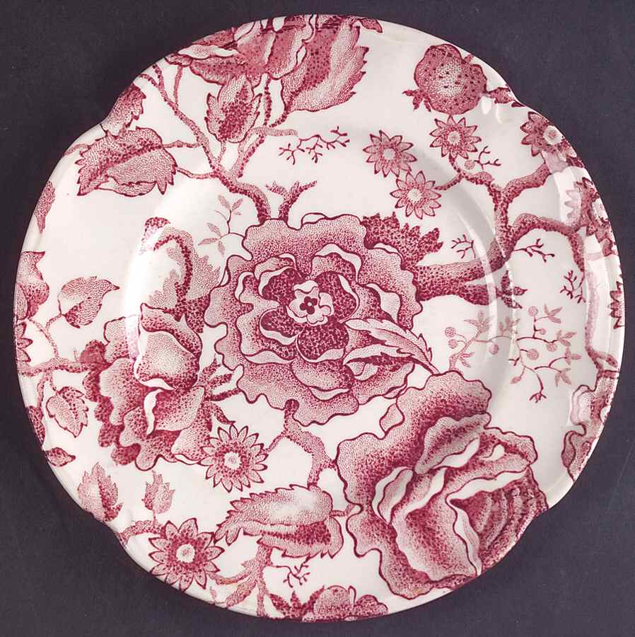 English Chippendale Red Pink Dessert/Pie Plate by Johnson Brothers-1