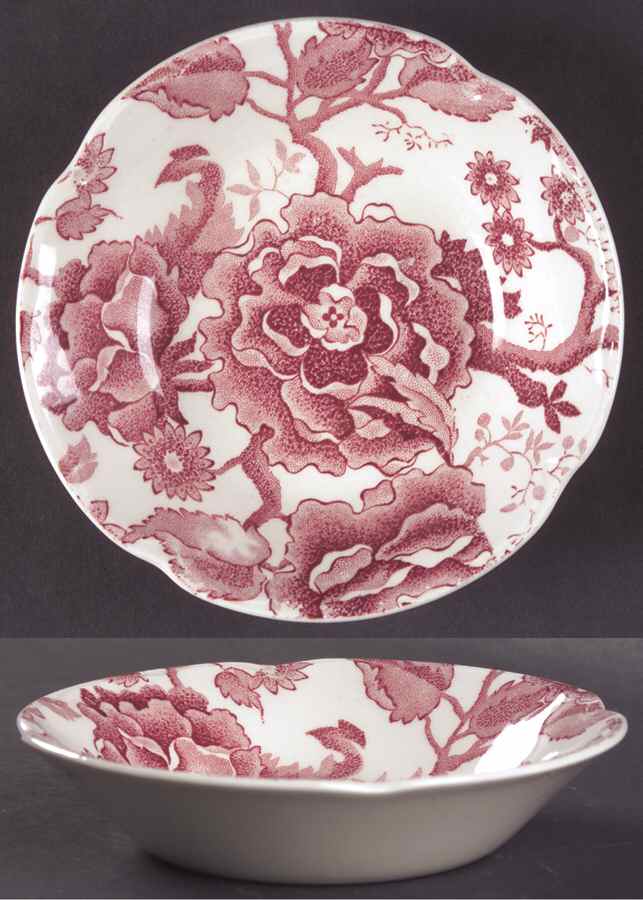 English Chippendale Red Pink Fruit/Dessert (Sauce) Bowl by Johnson Brothers-1