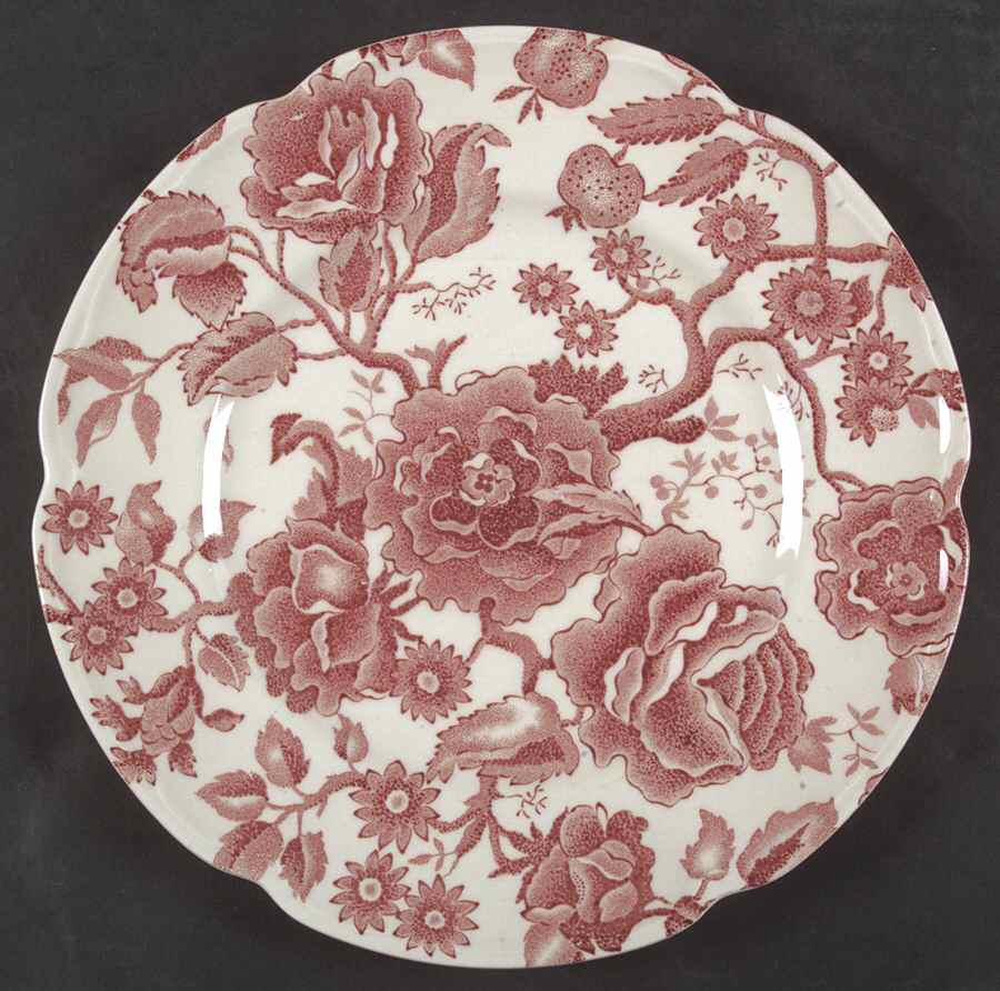 English Chippendale Red Pink Luncheon Plate by Johnson Brothers-1