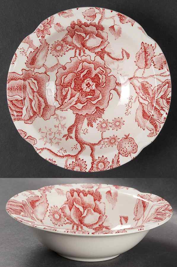 English Chippendale Red Pink Rim Cereal Bowl by Johnson Brothers-1