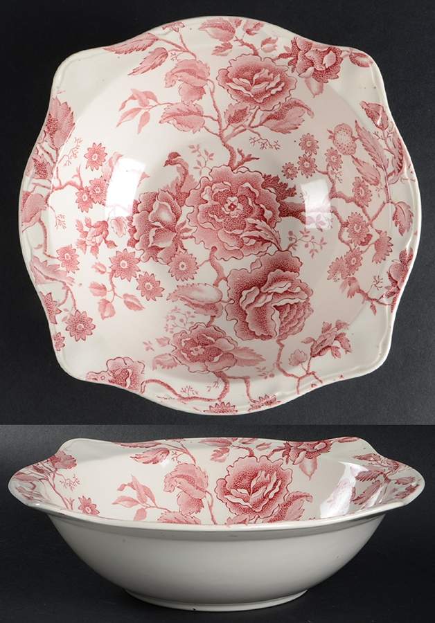 English Chippendale Red Pink 9" Round Vegetable Bowl by Johnson Brothers-1
