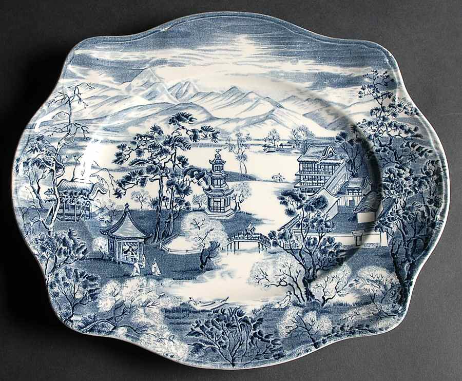 Enchanted Garden Blue 12" Oval Serving Platter by Johnson Brothers-1