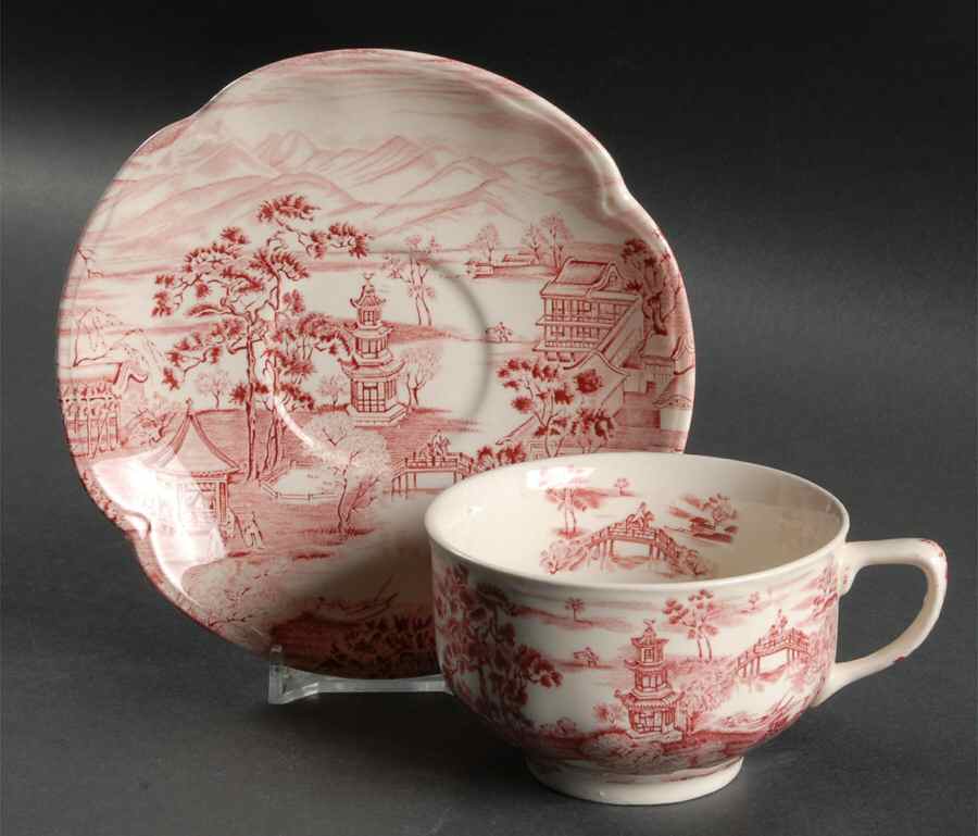 Enchanted Garden Pink Flat Cup & Saucer Set by Johnson Brothers-1
