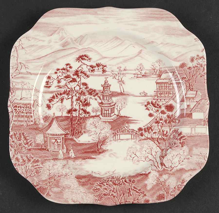 Enchanted Garden Pink Square Salad Plate by Johnson Brothers-1