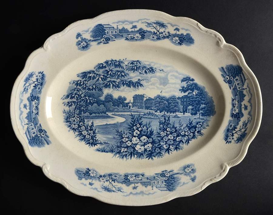 English Gardens Blue (No Blue Band) 16" Oval Serving Platter by Johnson Brothers-1