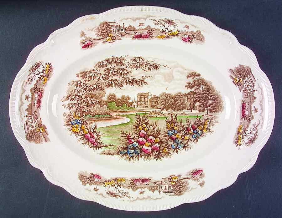 English Gardens Brown Multicolor 16" Oval Serving Platter by Johnson Brothers-1