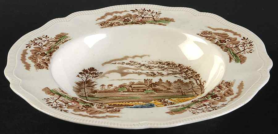 English Gardens Brown Multicolor Rim Soup Bowl by Johnson Brothers-1