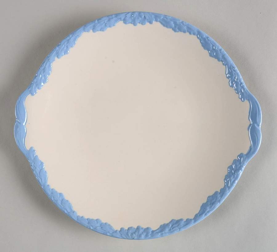 English Oak (Light Blue Embossed Edge) Handled Cake Plate by Johnson Brothers-1