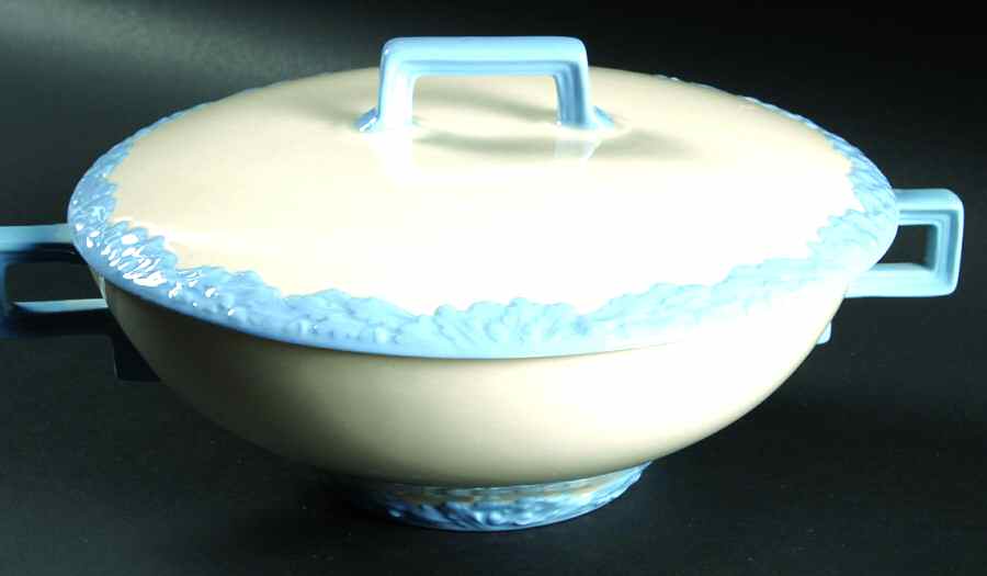 English Oak (Light Blue Embossed Edge) Round Covered Vegetable by Johnson Brothers-1