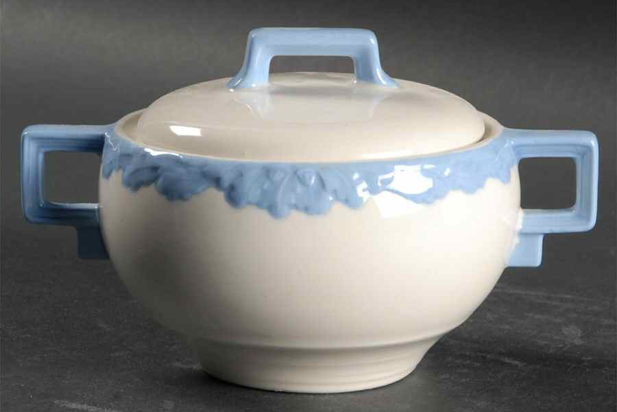 English Oak (Light Blue Embossed Edge) Sugar Bowl & Lid by Johnson Brothers-1