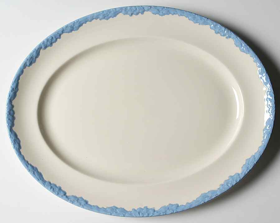 English Oak (Light Blue Embossed Edge) 16" Oval Serving Platter by Johnson Brothers-1