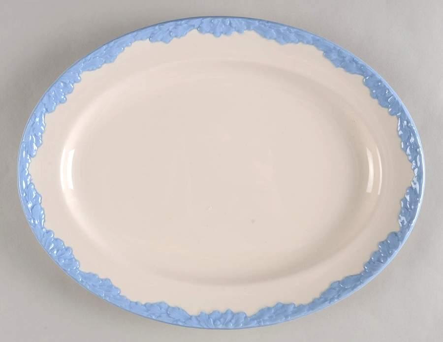 English Oak (Light Blue Embossed Edge) 12" Oval Serving Platter by Johnson Brothers-1