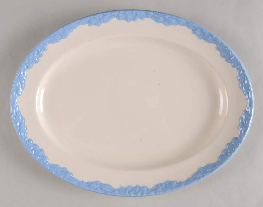 English Oak (Light Blue Embossed Edge) 11" Oval Serving Platter by Johnson Brothers-1