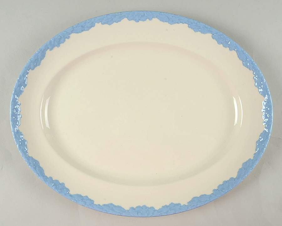 English Oak (Light Blue Embossed Edge) 14" Oval Serving Platter by Johnson Brothers-1